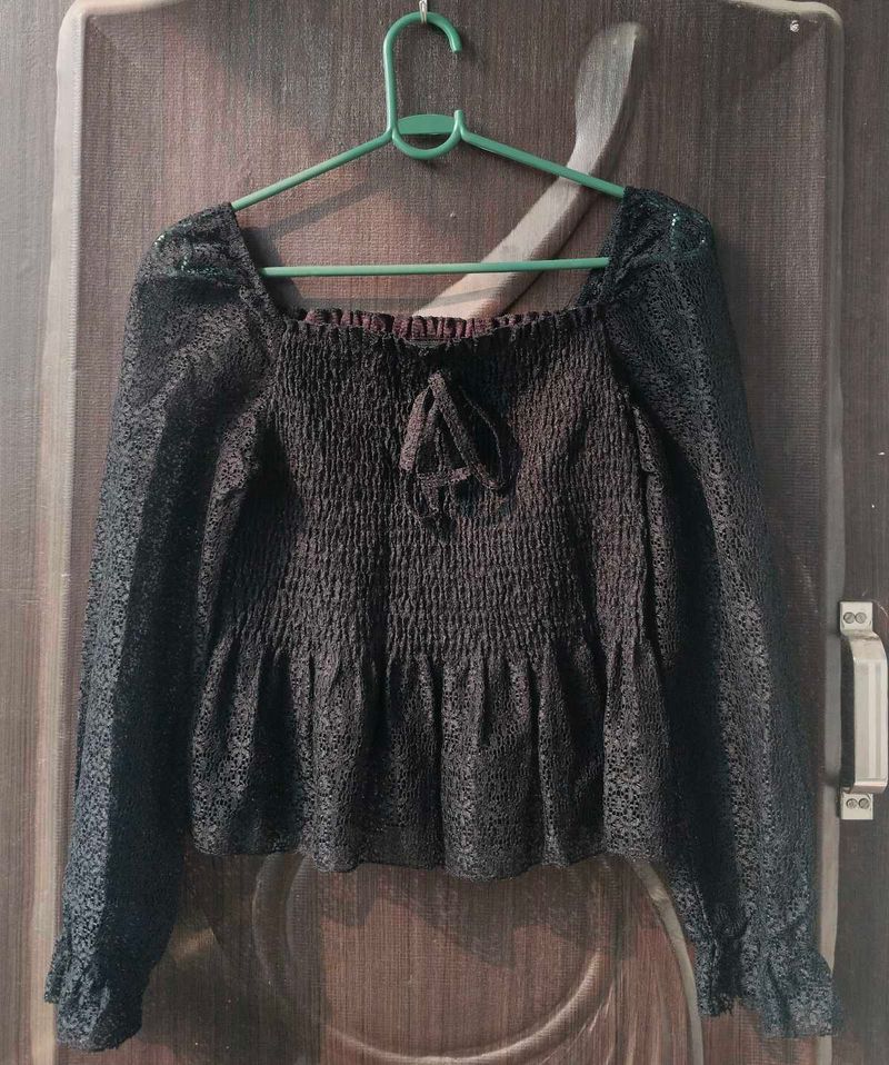 Chic Black Smocked Peplum Top