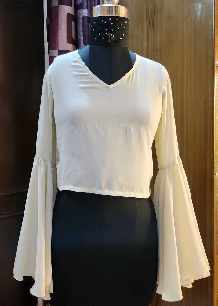 Elegant Bell Sleeve Crop Top