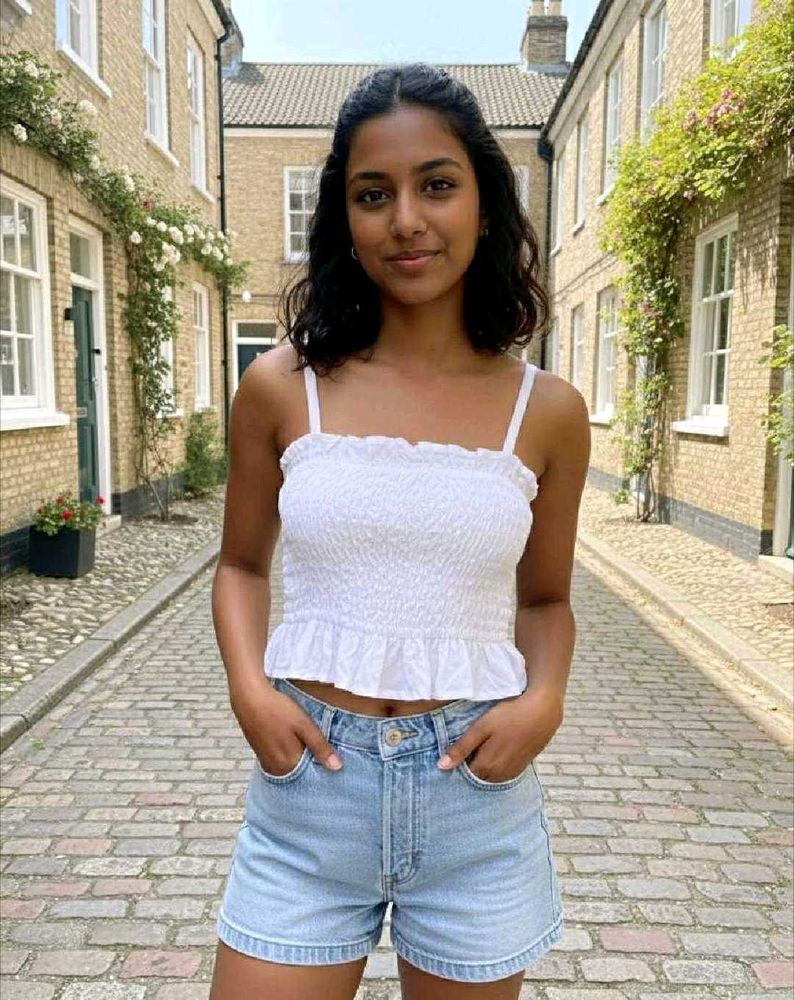 H&amp;M White Cotton Smocked Crop Top
