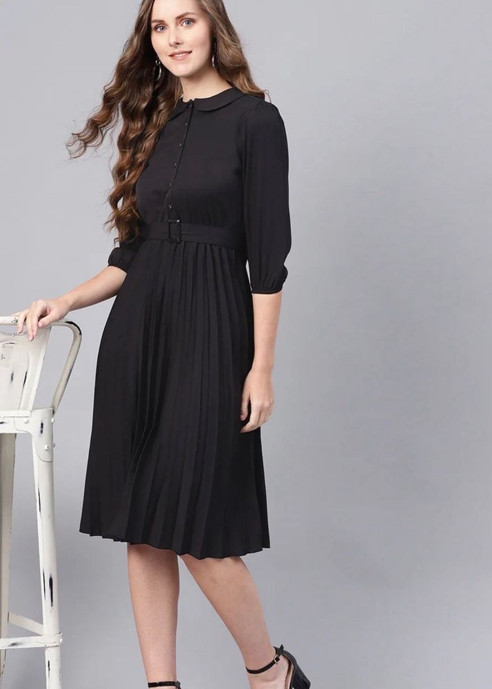 Black Accordian Pleats Aline dress
