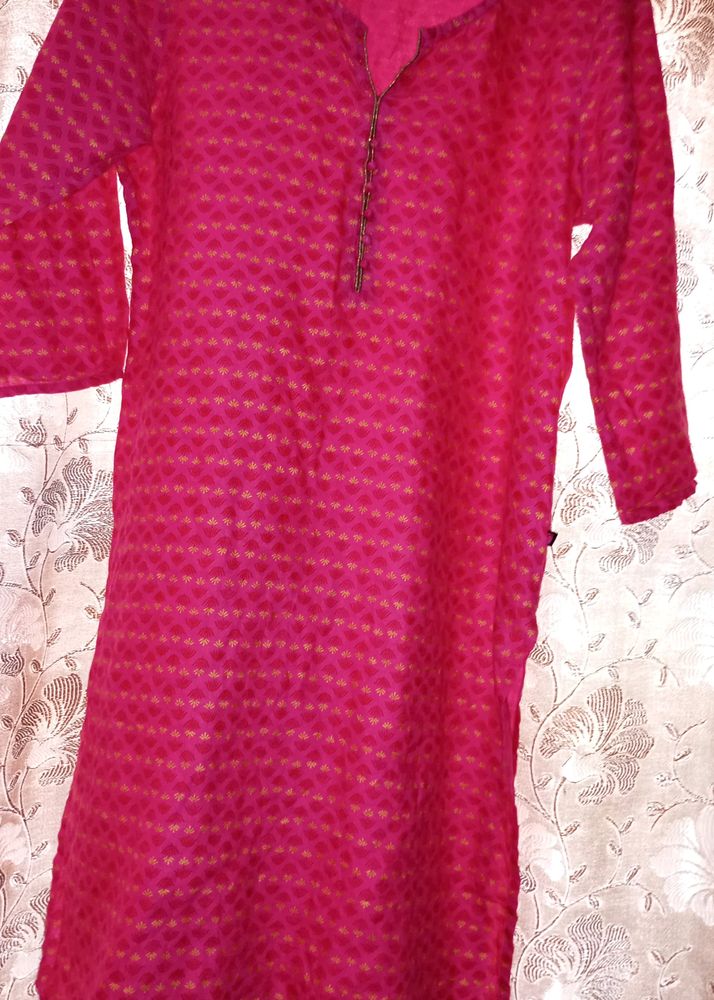 pink Printed Cotton Kurthi