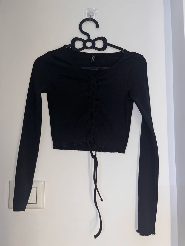Black Lace-Up Crop Top