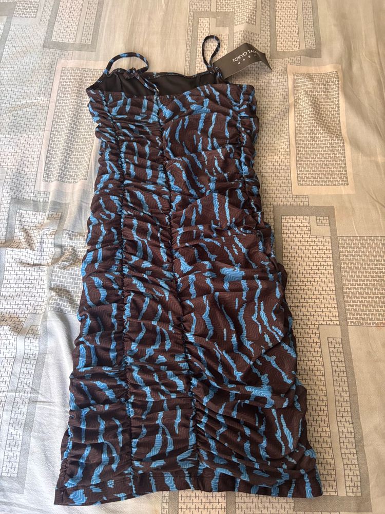 Ruched Zebra Print Mini Dress