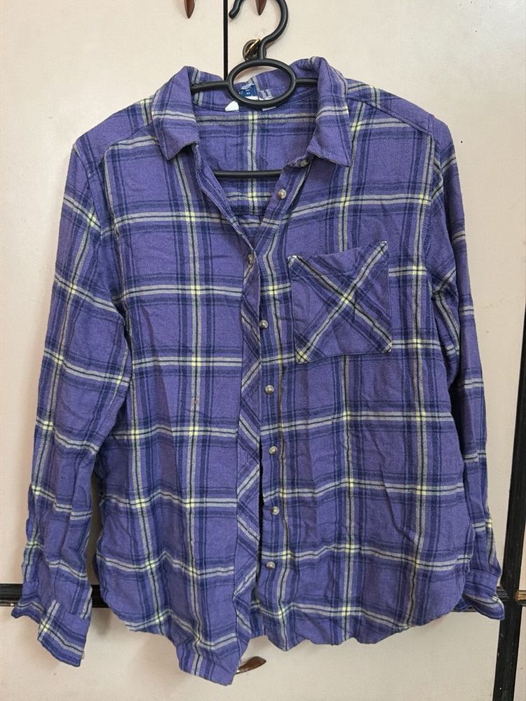 Purple Plaid Button-Up oversized baggy Shirt