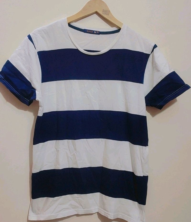 Navy Blue &amp; White T-shirt For Boy &amp; Men 36 Chest