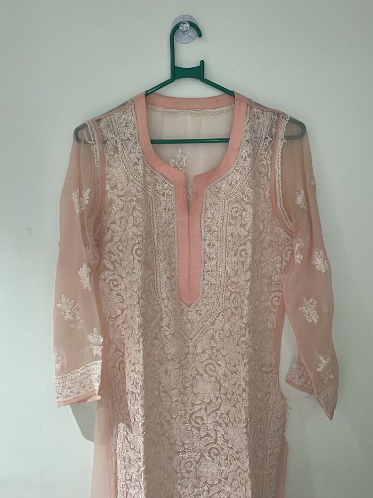 Elegant Peach Chikankari Kurta