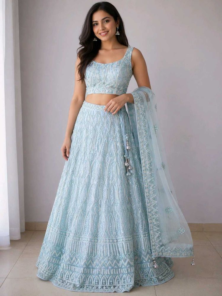 Beautiful Light Blue Chikankari Lehenga Set