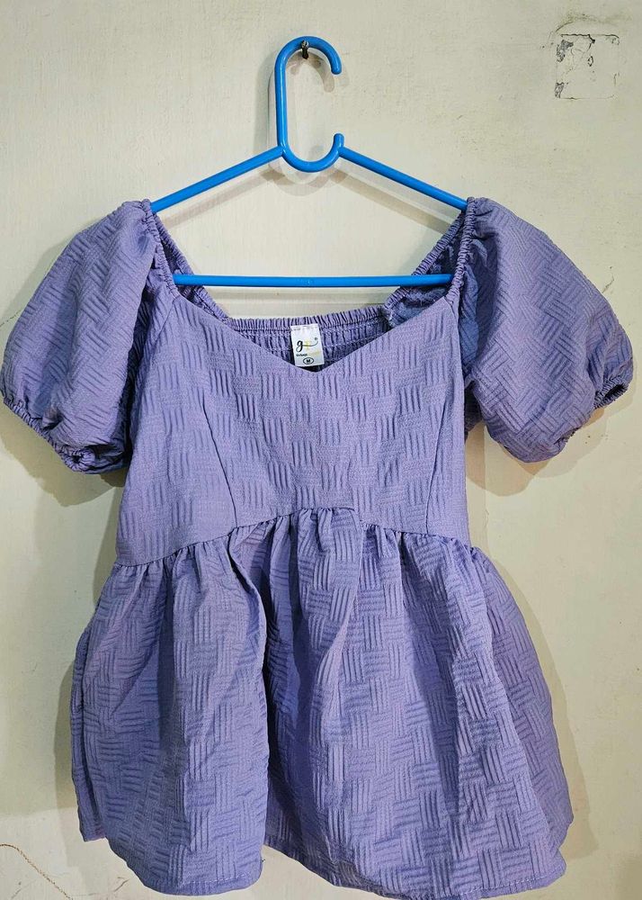 Lavender Puff Sleeve Textured Top