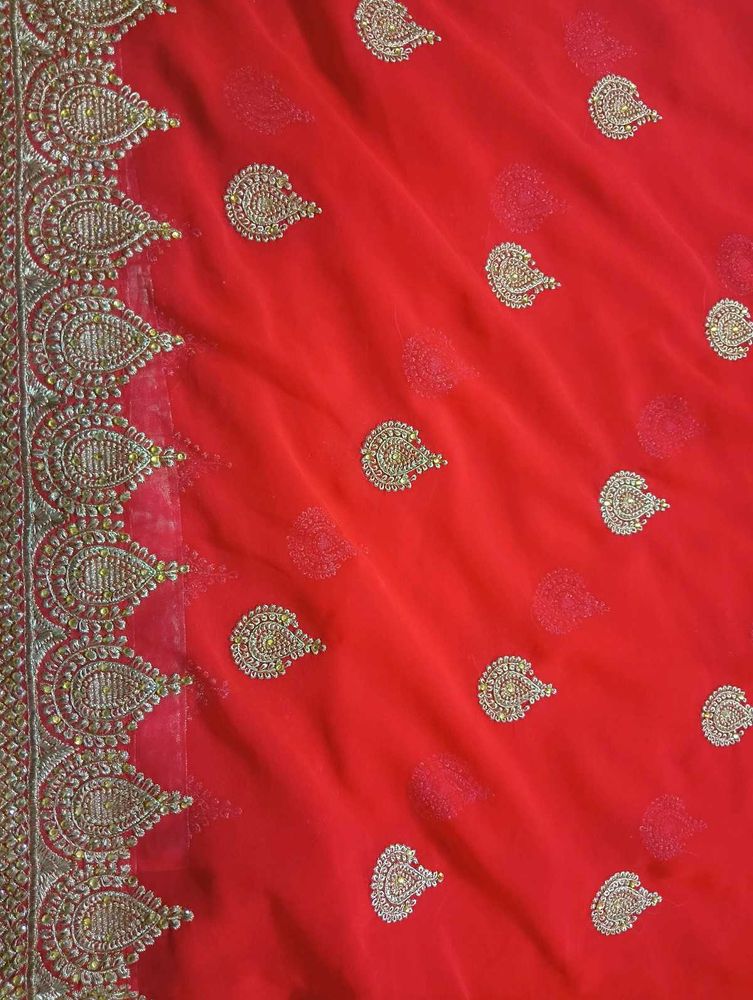 Embroidered Red Saree