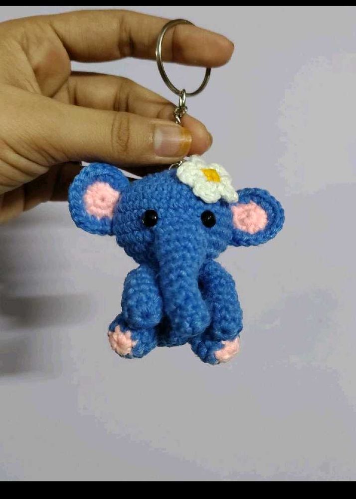 Crocheted Blue Elephant Keychain