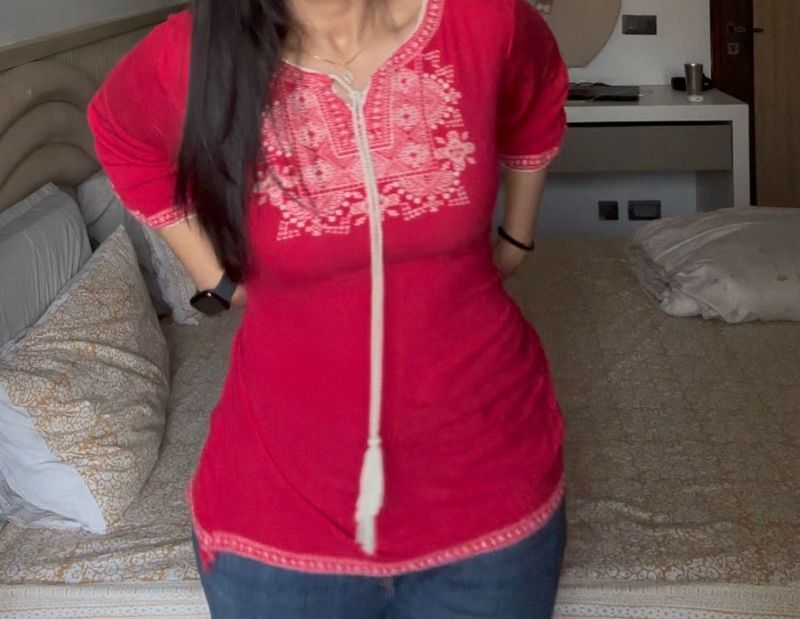 Embroidered Tassel Short Kurta/ Kurti Top