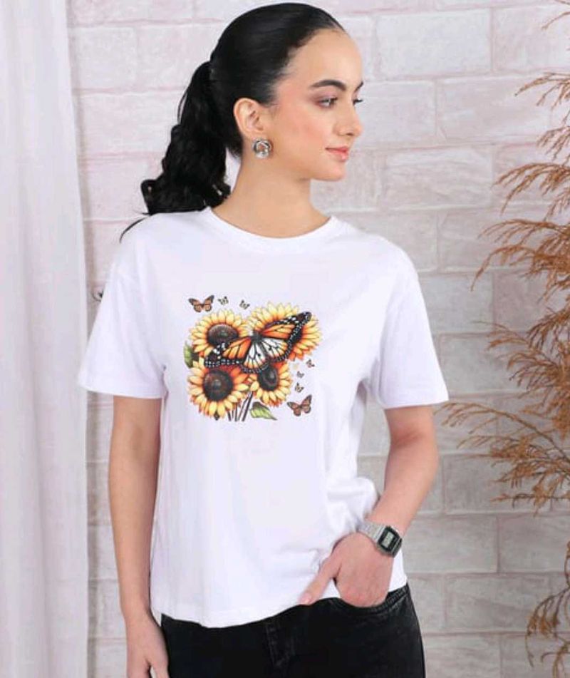 Cute Butterfly &amp; Sunflower Graphic Tee