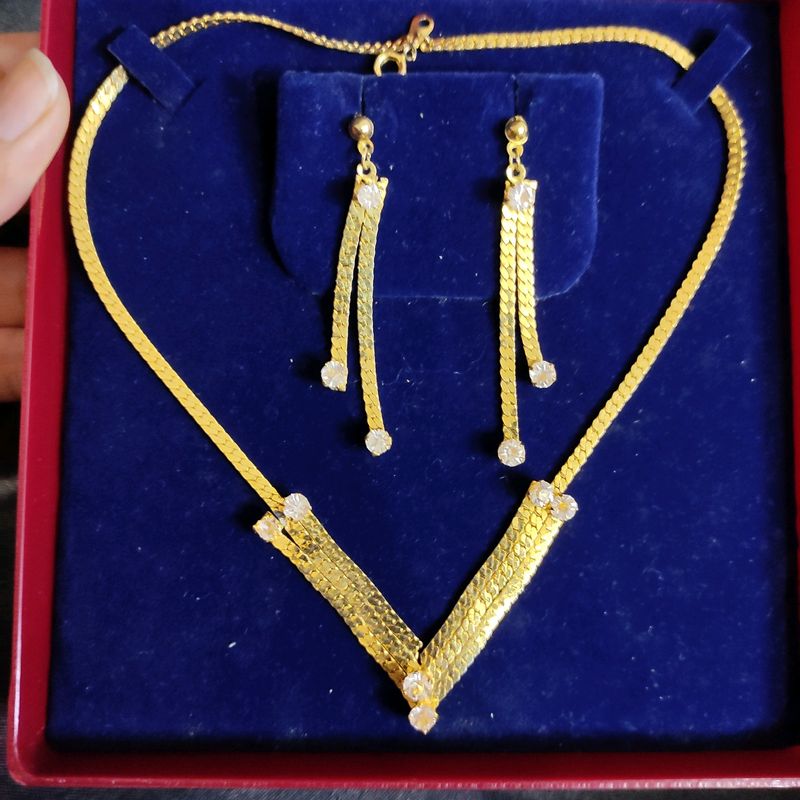 Gold Tone Omega "Choker" Necklace With Channel Set