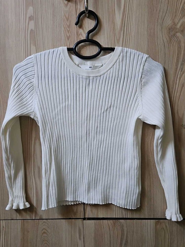 H&amp;M Cream Ribbed Knit Long Sleeve Top