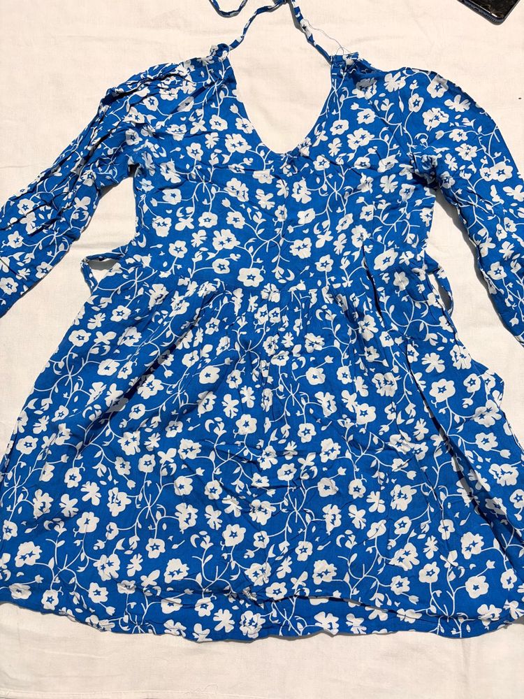 Blue Floral Print Dress