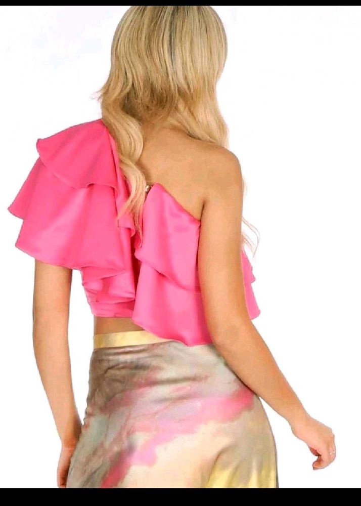 Pink Ruffle One-Shoulder top