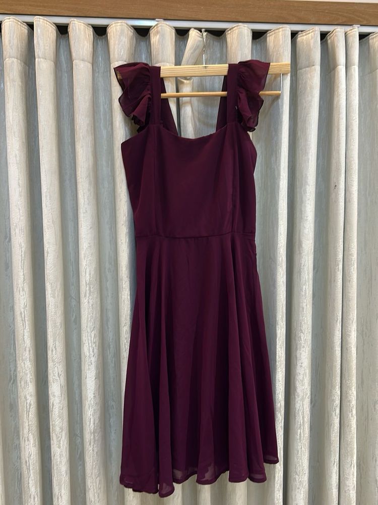 Burgundy Ruffle Sleeve Dress