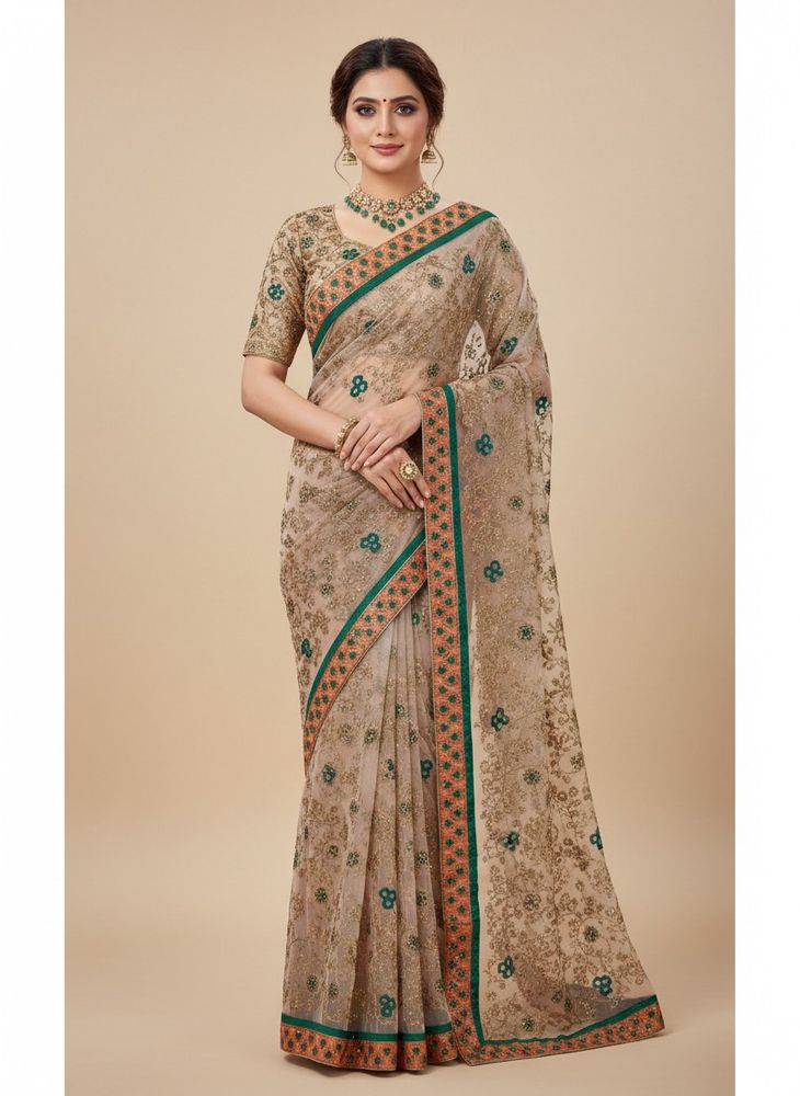 heavy embroidered net saree