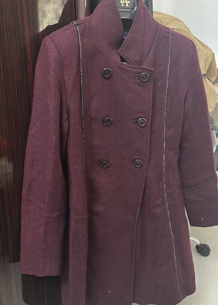 Stylish Maroon Wool Blend Coat