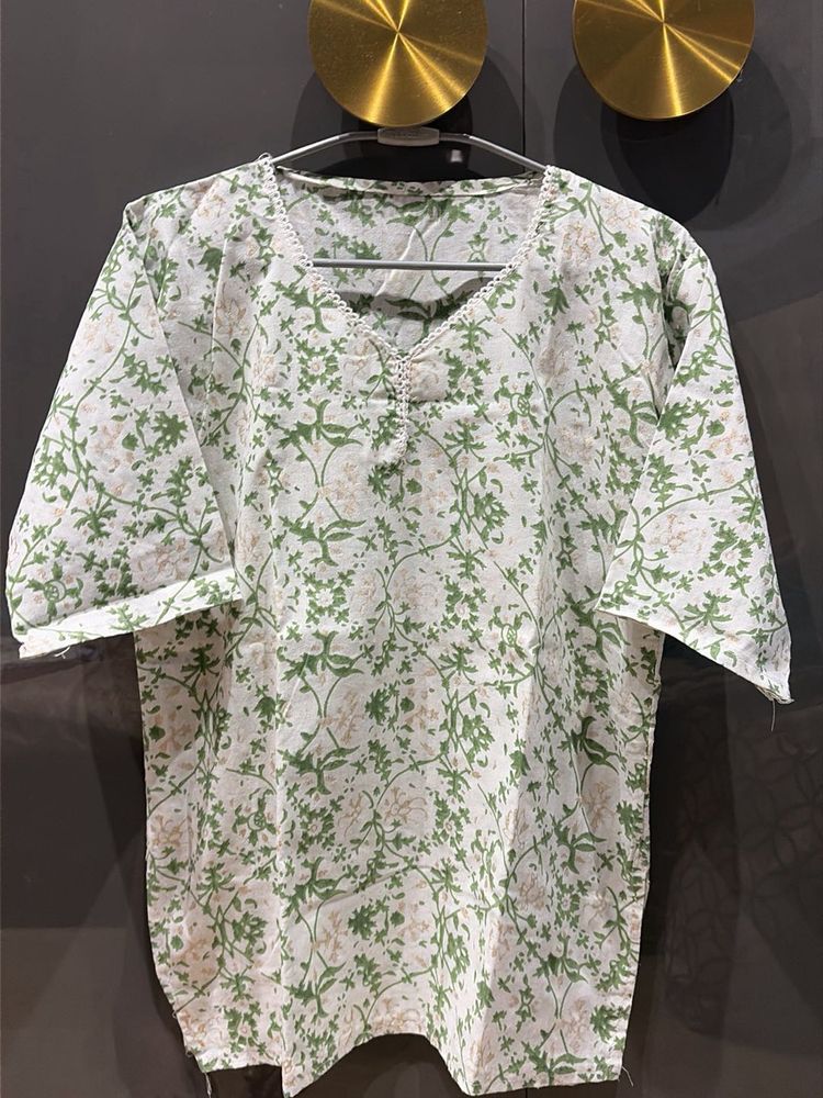 White-Green Glitter Floral Kurta
