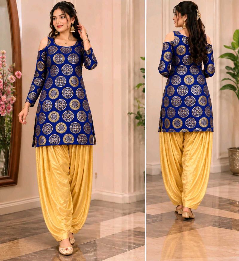 Royal Blue Kurta Set with Golden Pants