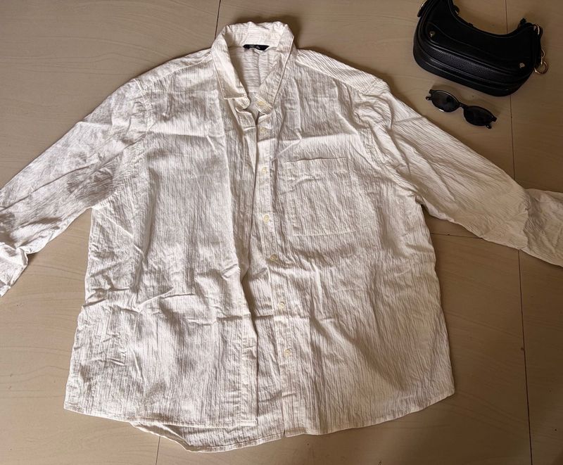Crinkled Cotton Button-Up Shirt