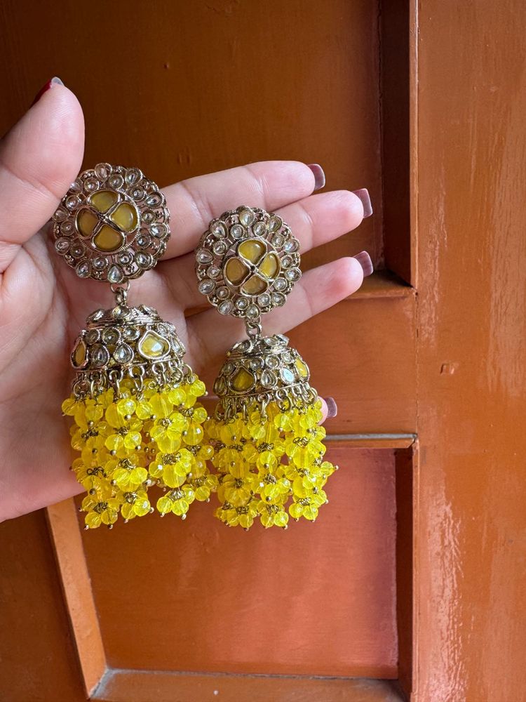 Yellow Jhumka Earrings