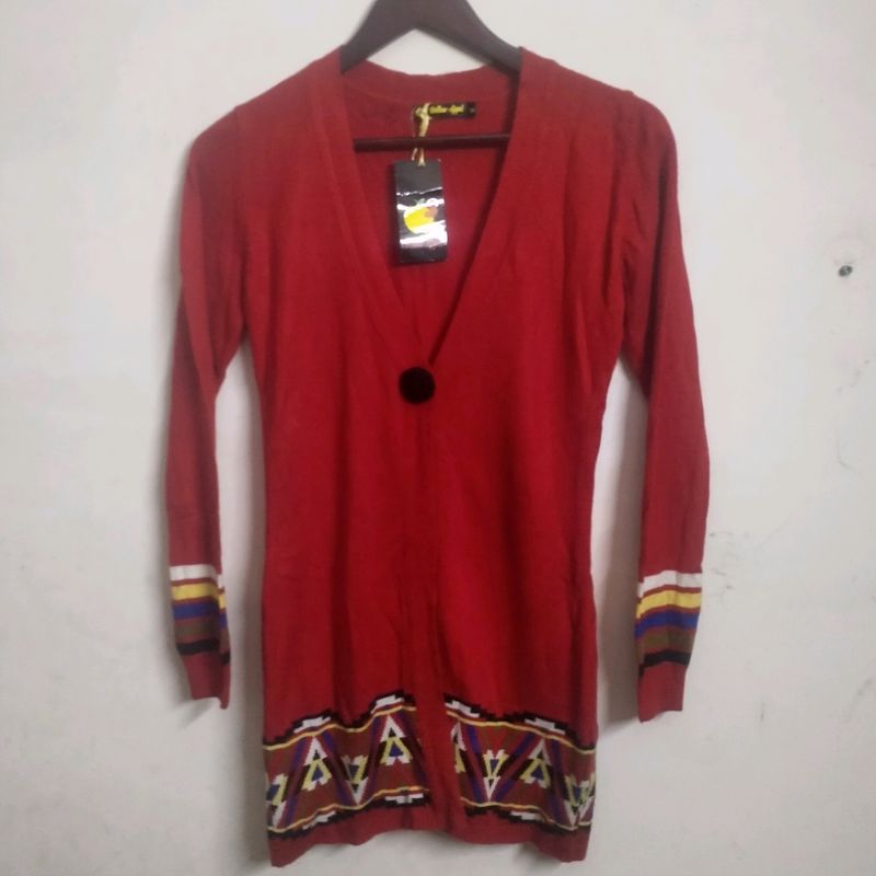 Red Woollen Long Shrug(Women's)