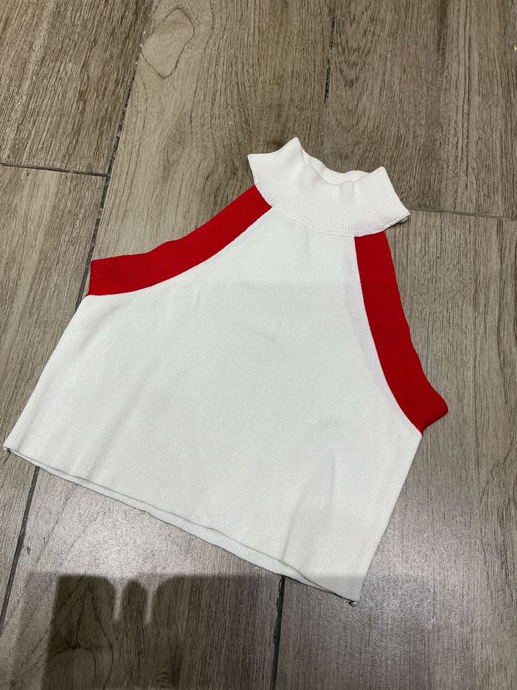 White &amp; Red Halter Neck Top