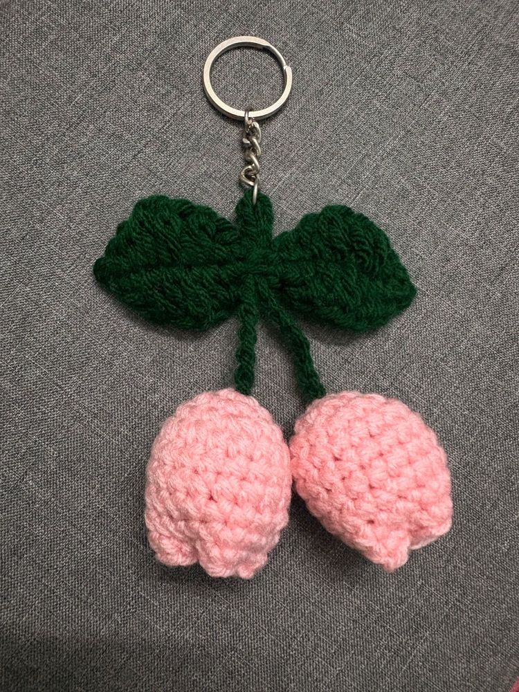 Handmade Crochet Cherry Keychain