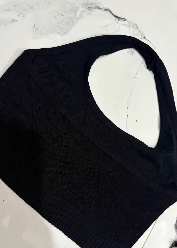 Black Ribbed Halter Neck Top