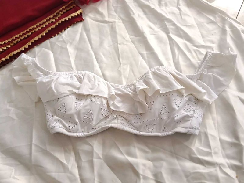 🎀BUY '1' GET '1' FREE White Ruffle Crop Top Blous