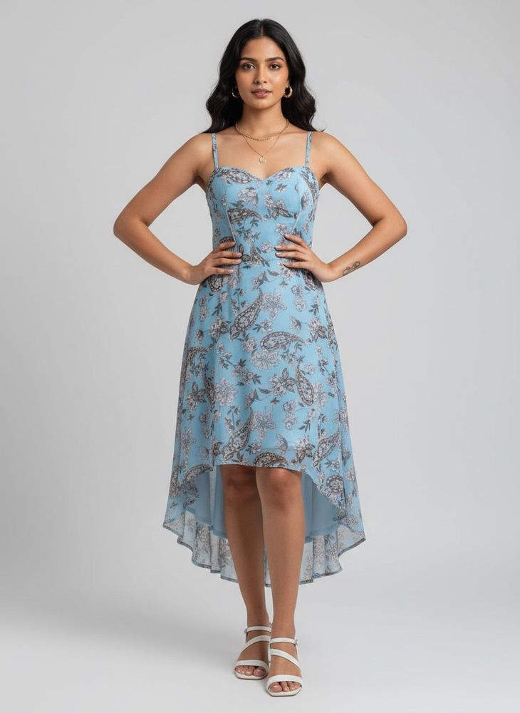 MagreFloral Print Dress High-Low Dres