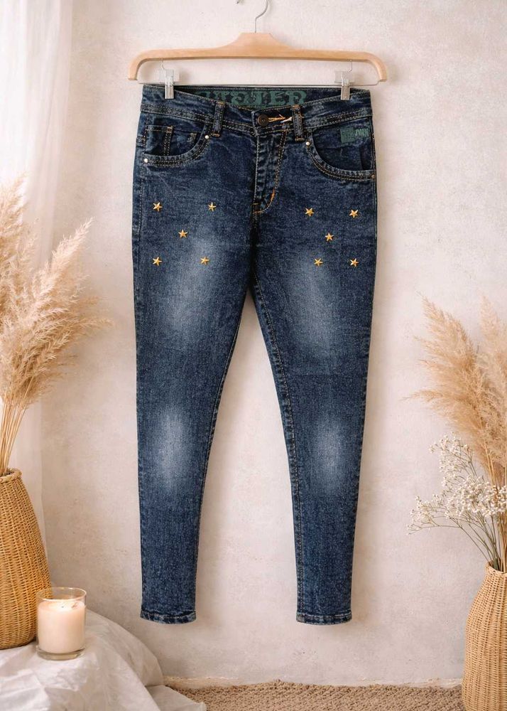 Star Embellished Blue Denim Jeans