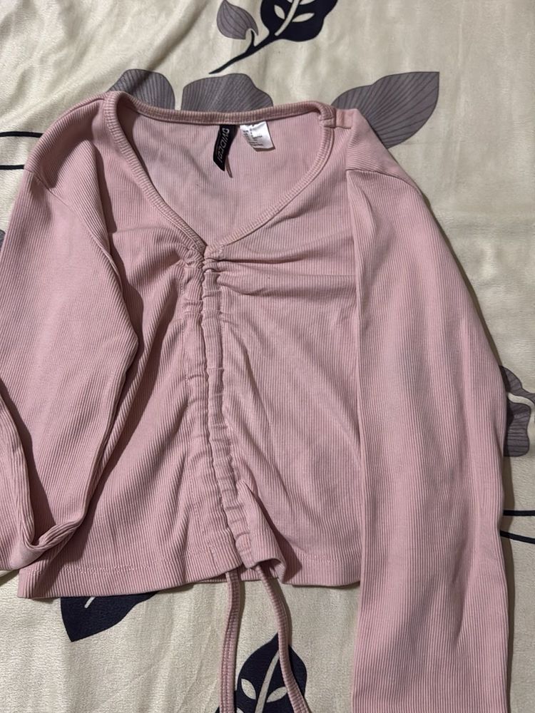 Pink Ruched Long Sleeve Top