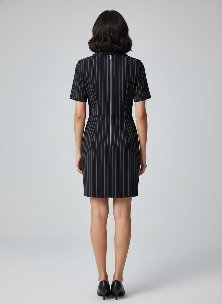 Pinstripe Zip-Up Mini Dress
