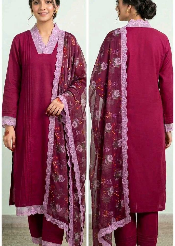Elegant Maroon Kurta Set with Dupatta