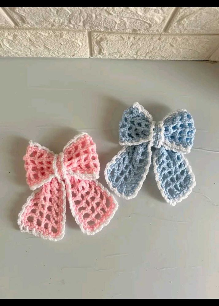 Crocheted Bow Hair Clips - Set of 2