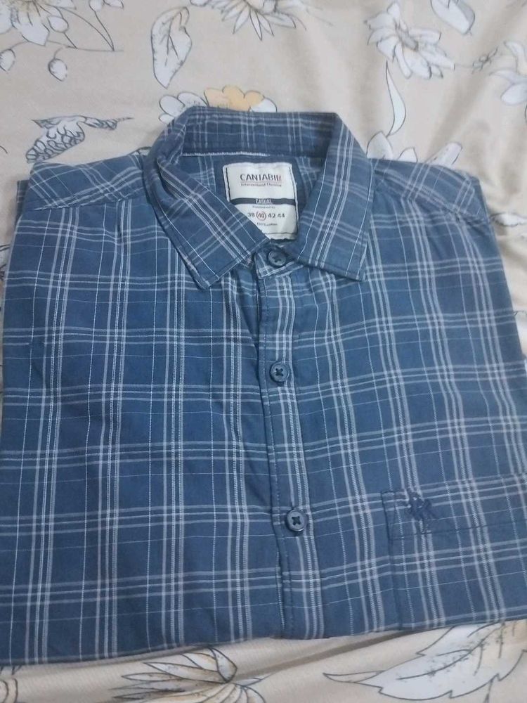 Men's Blue Plaid Button-Up Shirt