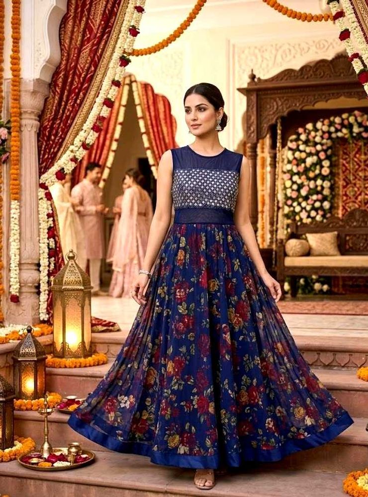 Stunning Floral Print Anarkali Gown✨