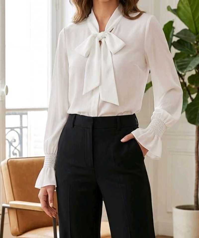 White Bow Neck top
