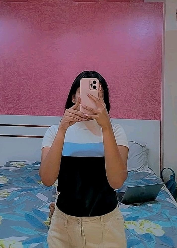 White And Blue Crop Top