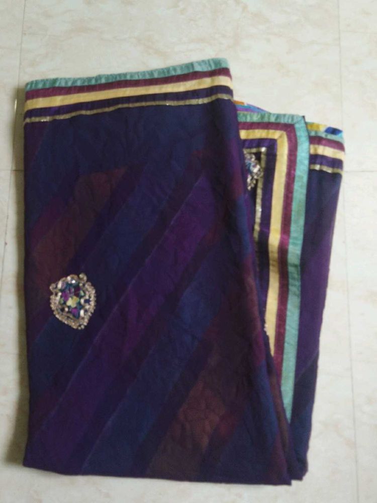 Beautiful Purple Striped Saree with Embellishments