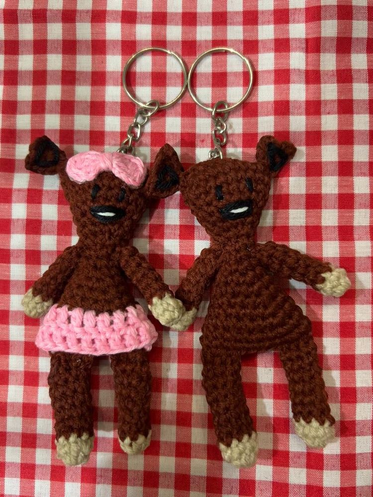 Handmade Crochet Teddy Bear Keychains (Pair)
