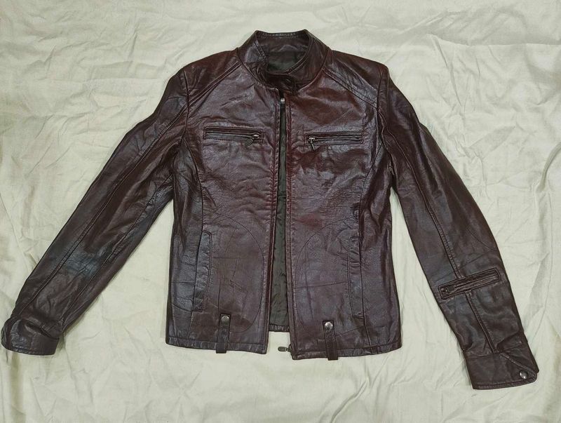 unisex cherry red fitted biker leather jacket