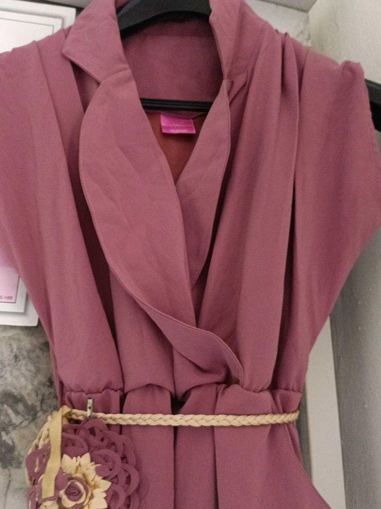 Elegant Mauve Wrap Dress with Belt jumpsuit
