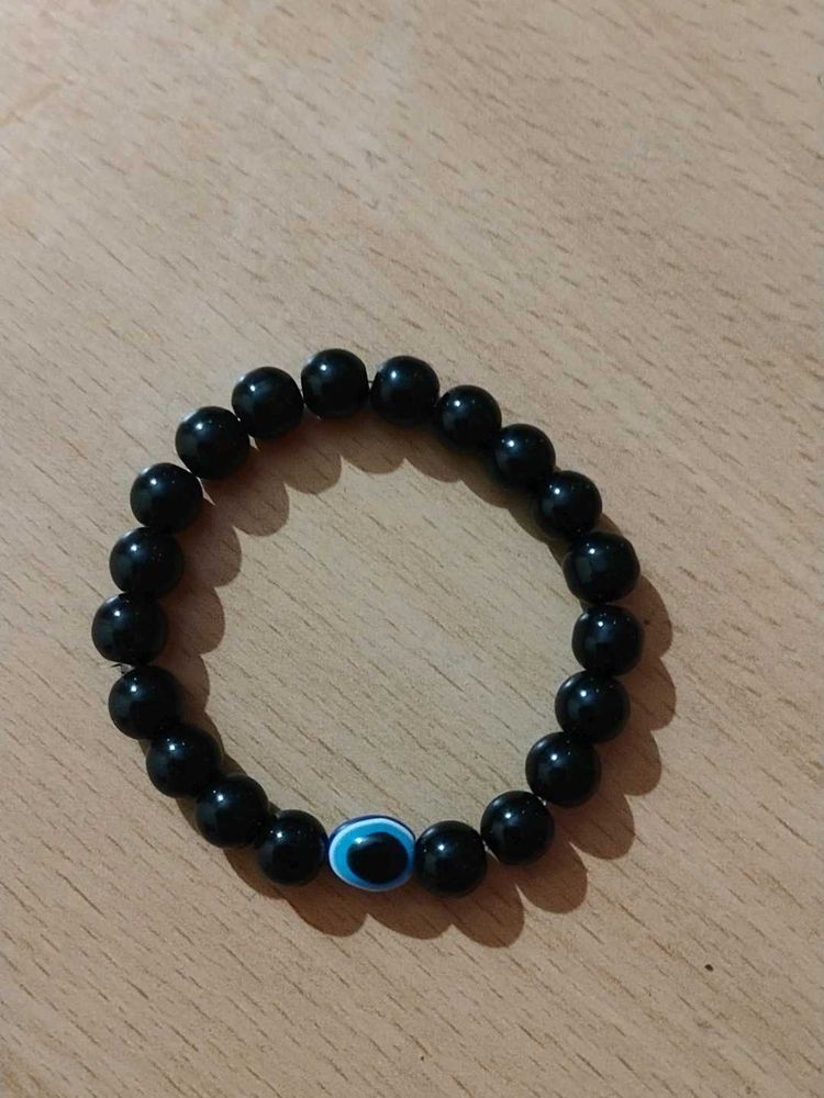 Black Beaded Bracelet with Evil Eye