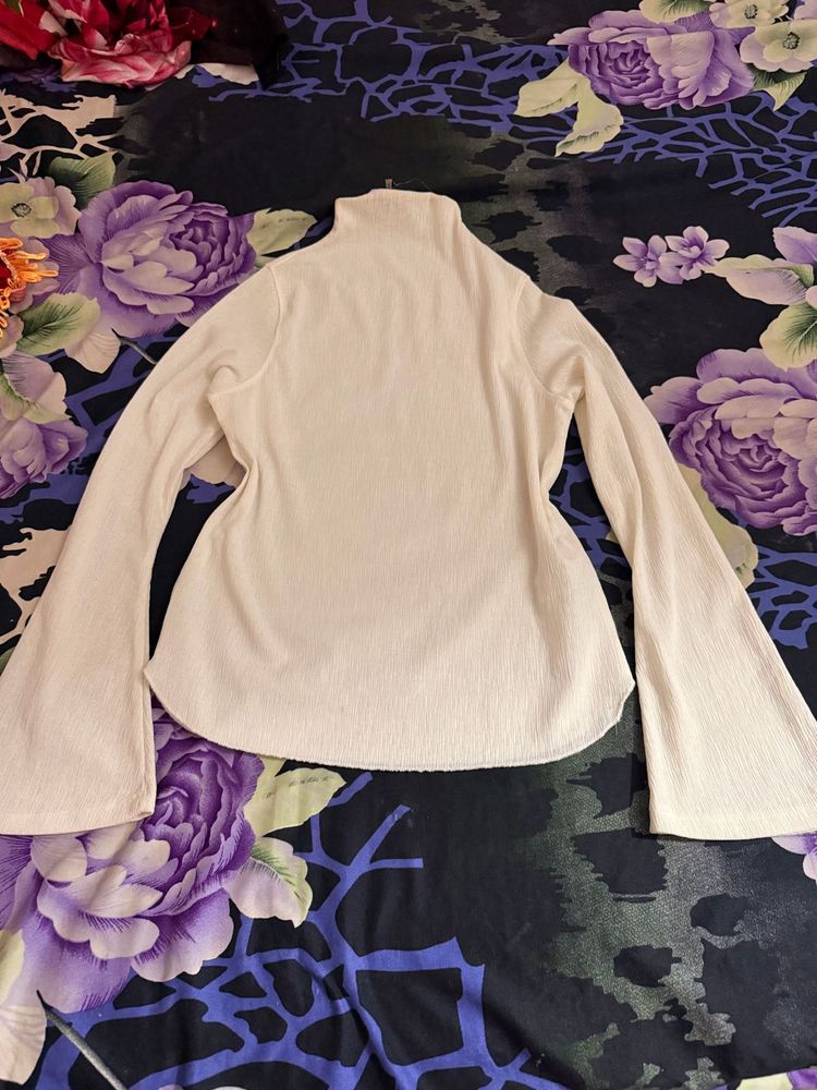 Cream Bell Sleeve Mock Neck Top