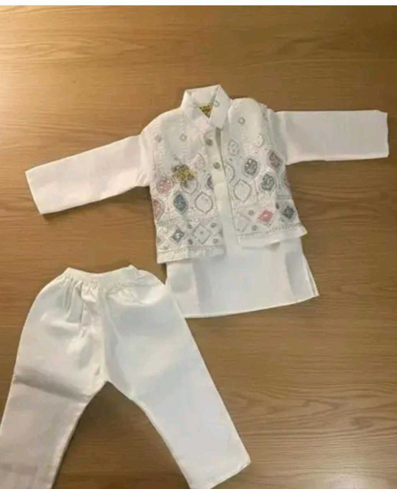 Embroidered Kurta with Jacket and Pants