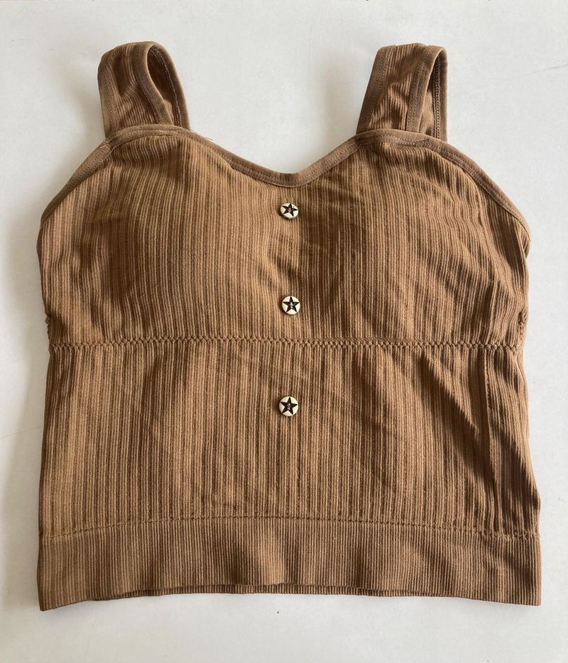 Ribbed Crop Tank Top with Star Buttons